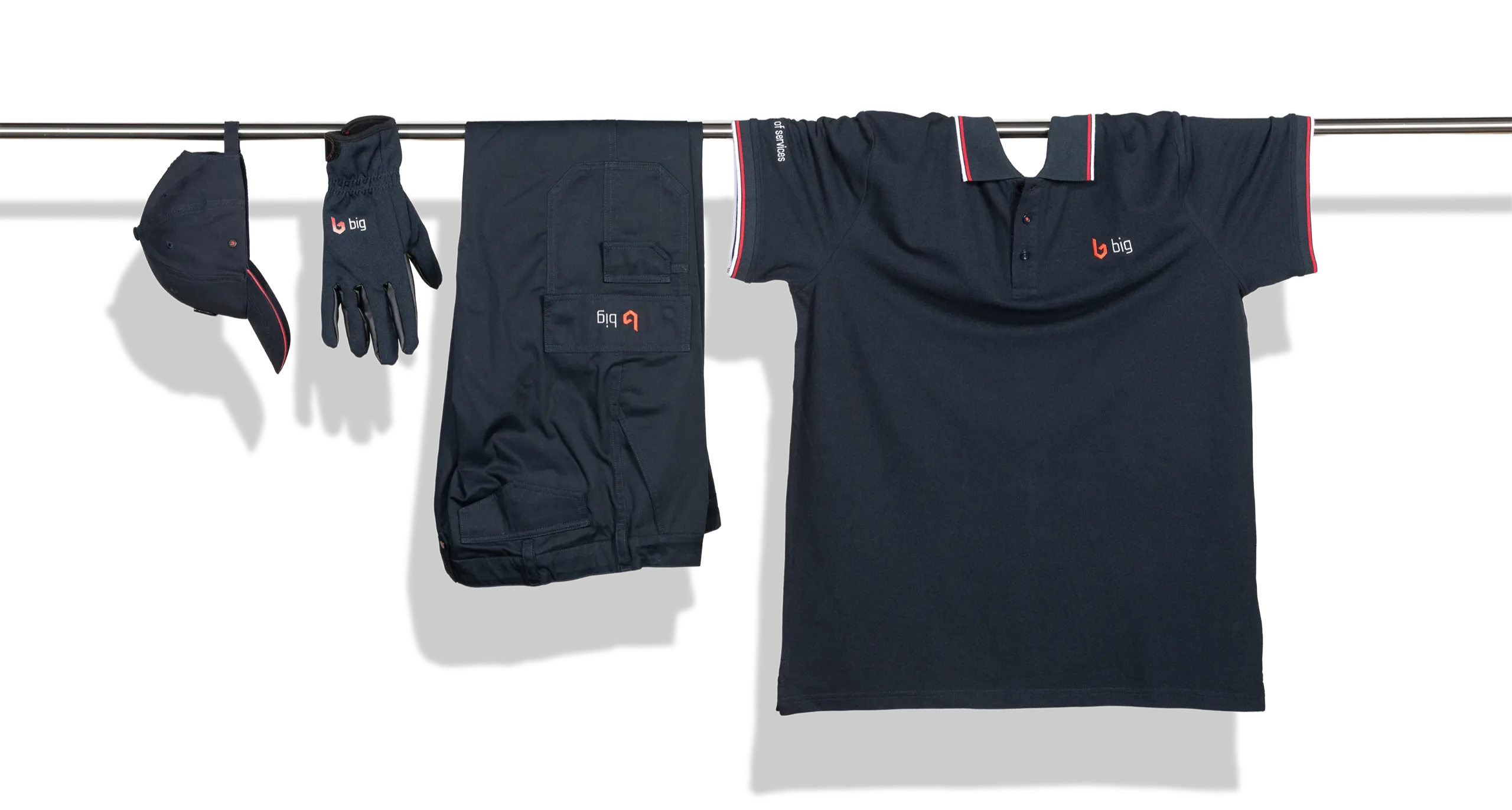 b.i.g. — Workwear-Kollektion mit Cap, Handschuhen, Arbeitshose und Poloshirt
