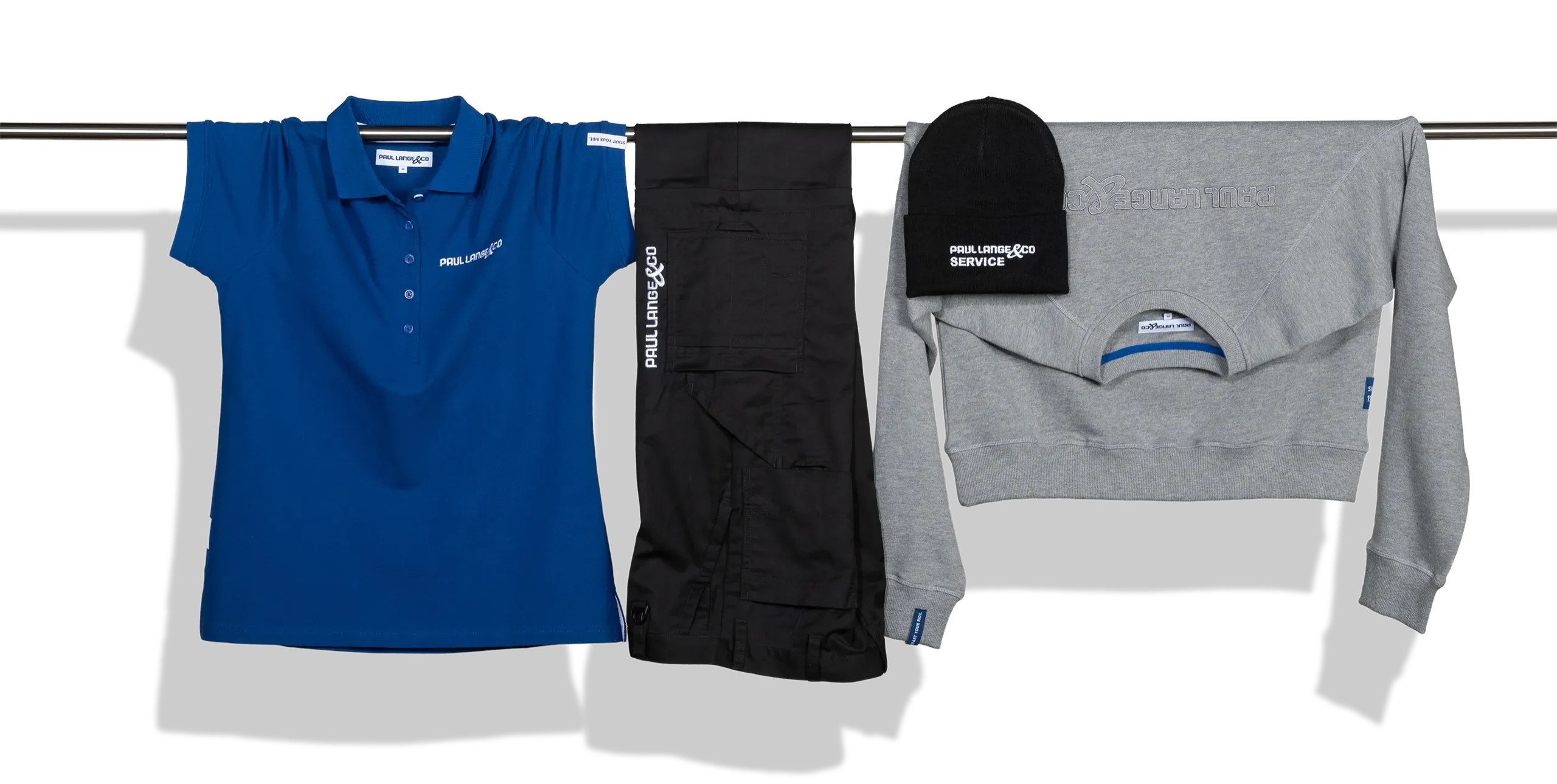 Paul Lange & Co — Poloshirt, Arbeitshose, Mütze und Pulli