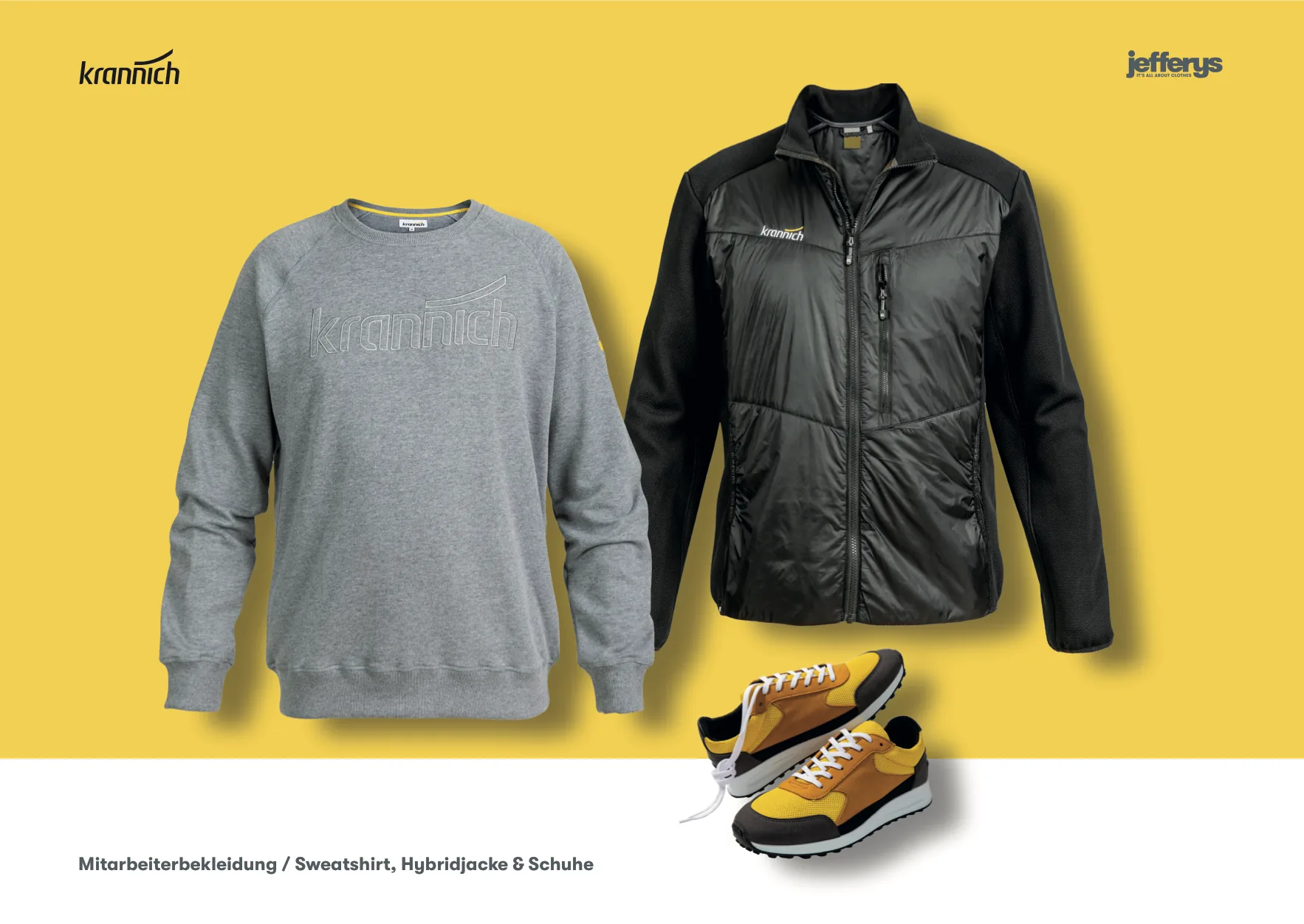Jefferys Imagebook, Seite 16 von 38 – Mitarbeiterbekleidung: Sweatshirt, Hybridjacke & Schuhe