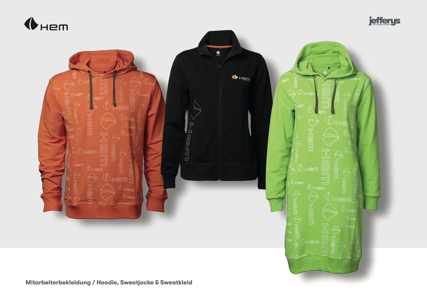 Jefferys Imagebook, Seite 21 von 38 – Mitarbeiterbekleidung: Hoodie, Sweatjacke & Sweatkleid