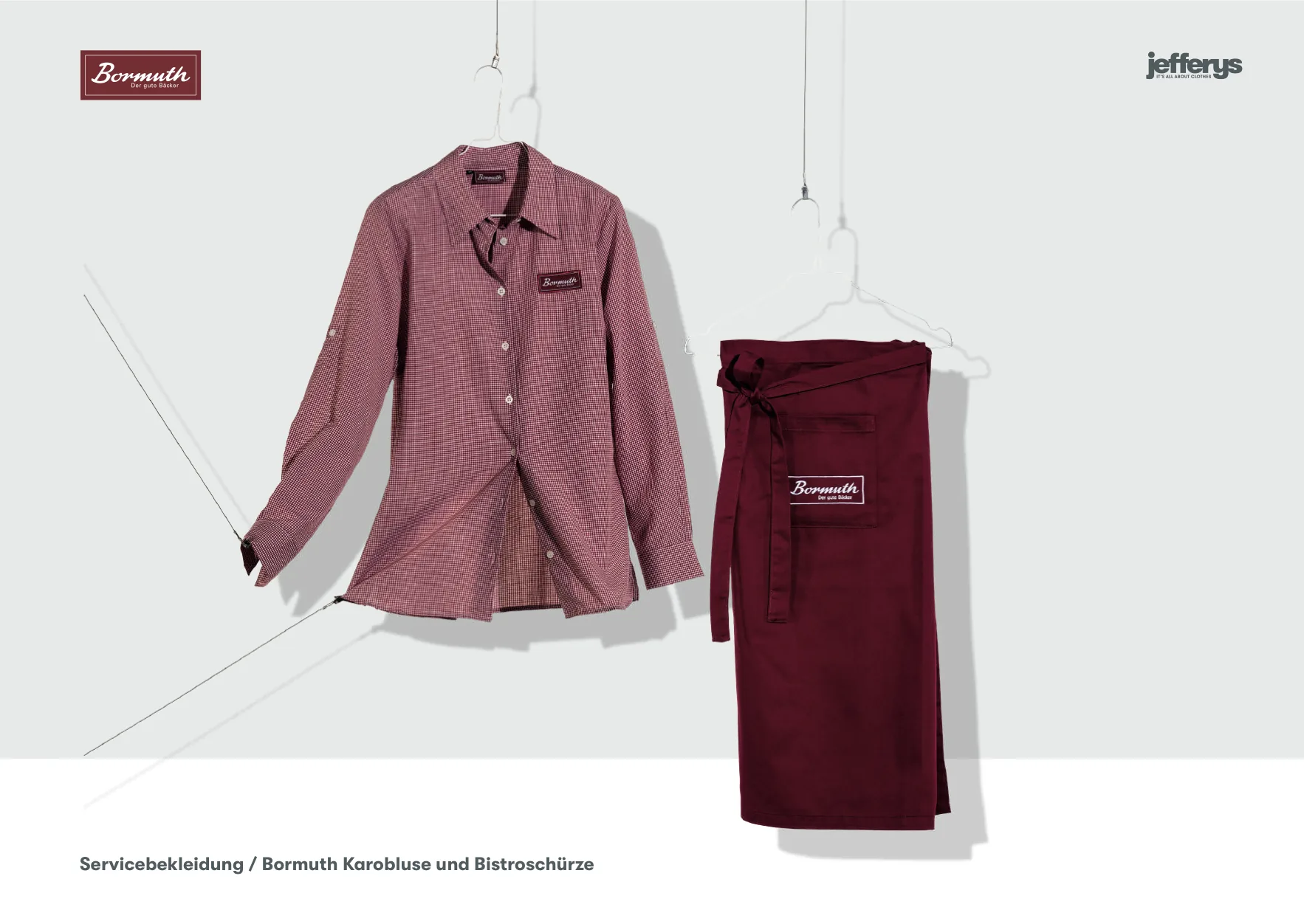 Jefferys Imagebook, Seite 36 von 38 – Servicebekleidung: Bormuth Karobluse und Bistroschürze