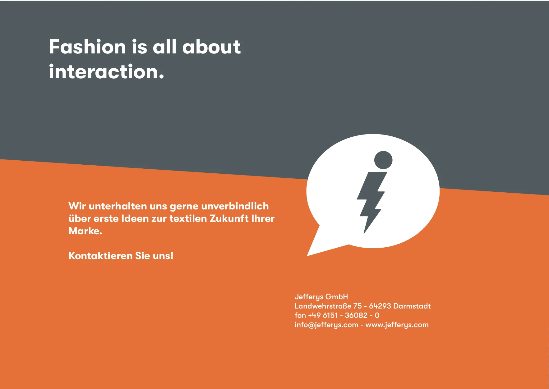 Jefferys Imagebook, Seite 38 von 38 – Kontakt: Fashion is all about interaction